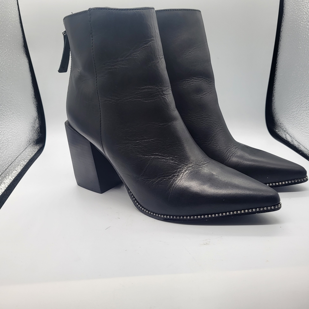Steve Madden Olga Metal Studded Black Leather Ankle Booties